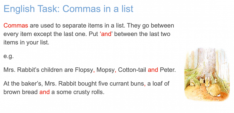Commas in a list example